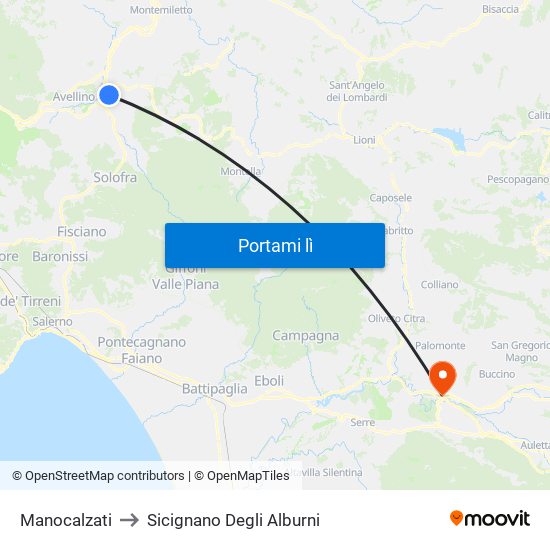 Manocalzati to Sicignano Degli Alburni map