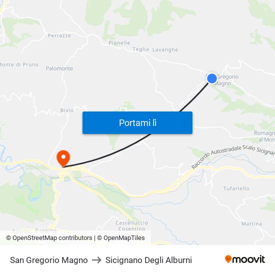 San Gregorio Magno to Sicignano Degli Alburni map