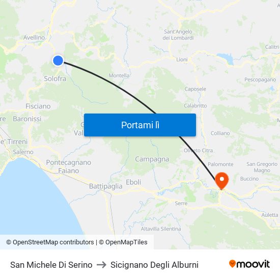 San Michele Di Serino to Sicignano Degli Alburni map