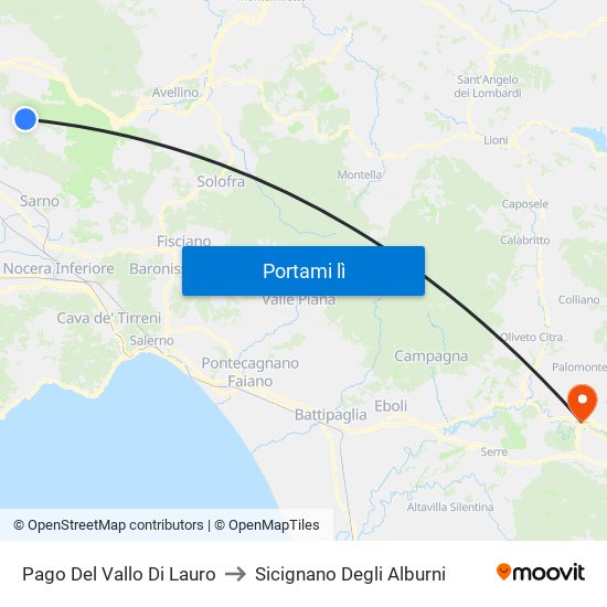Pago Del Vallo Di Lauro to Sicignano Degli Alburni map