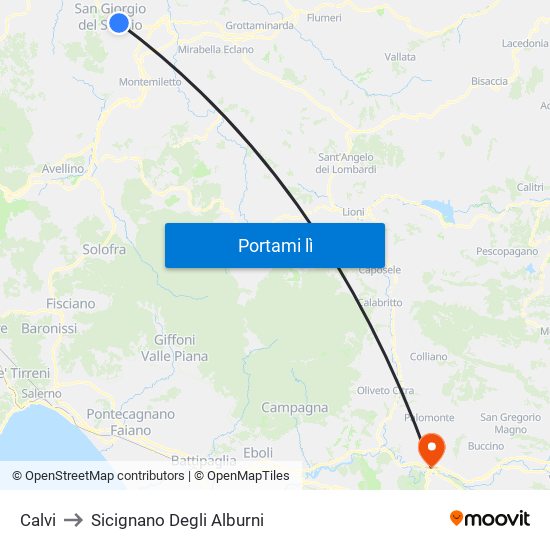 Calvi to Sicignano Degli Alburni map