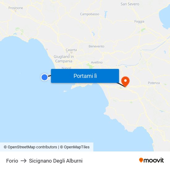 Forio to Sicignano Degli Alburni map