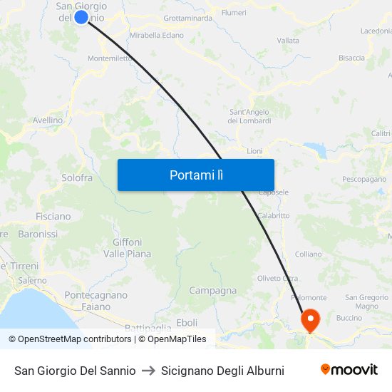 San Giorgio Del Sannio to Sicignano Degli Alburni map