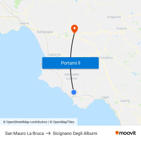 San Mauro La Bruca to Sicignano Degli Alburni map