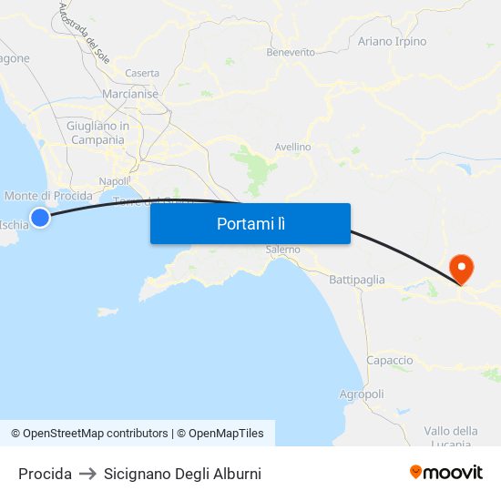 Procida to Sicignano Degli Alburni map