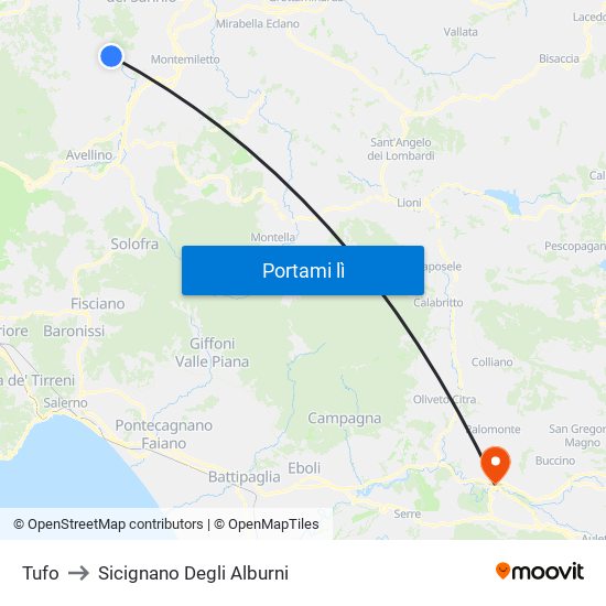 Tufo to Sicignano Degli Alburni map