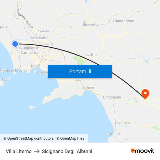 Villa Literno to Sicignano Degli Alburni map