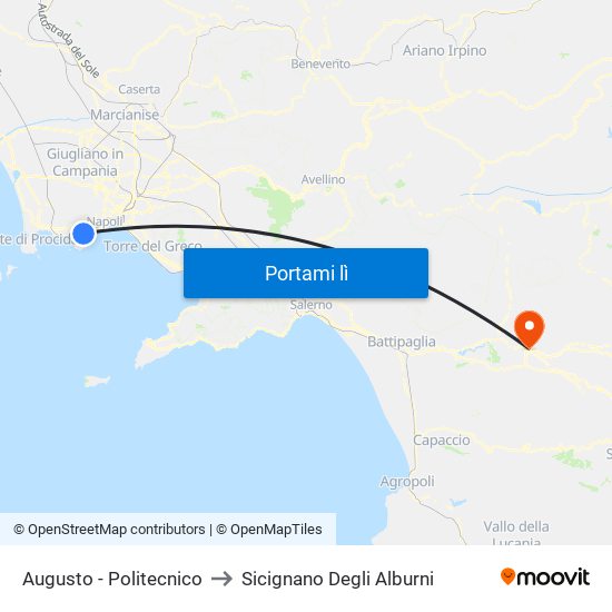 Augusto - Politecnico to Sicignano Degli Alburni map