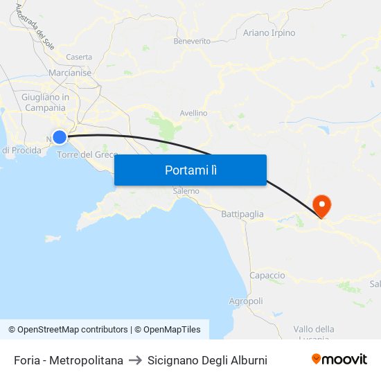 Foria - Metropolitana to Sicignano Degli Alburni map