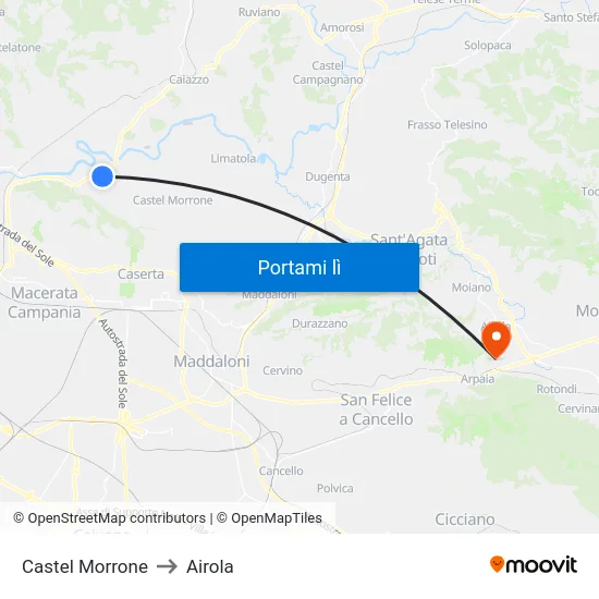Castel Morrone to Airola map