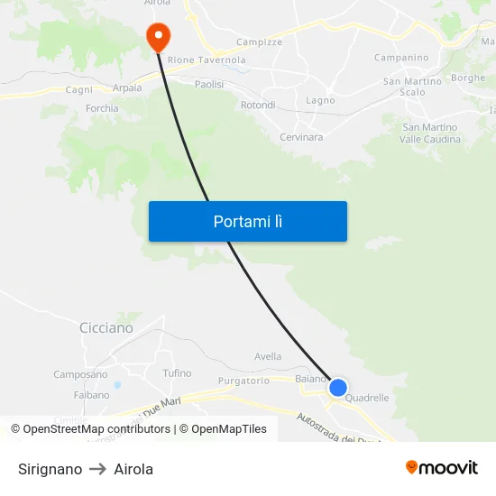 Sirignano to Airola map