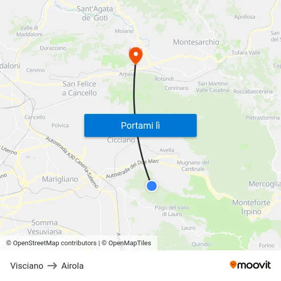 Visciano to Airola map