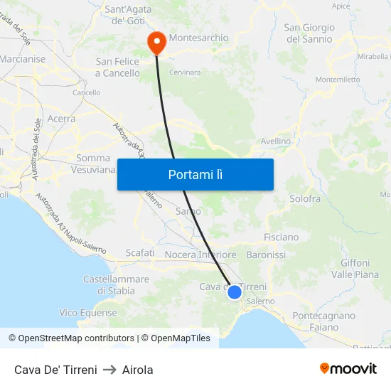 Cava De' Tirreni to Airola map