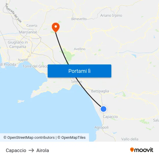 Capaccio to Airola map