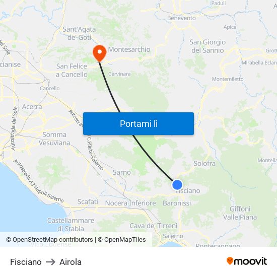 Fisciano to Airola map