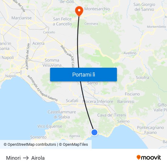 Minori to Airola map