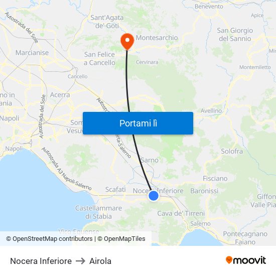 Nocera Inferiore to Airola map