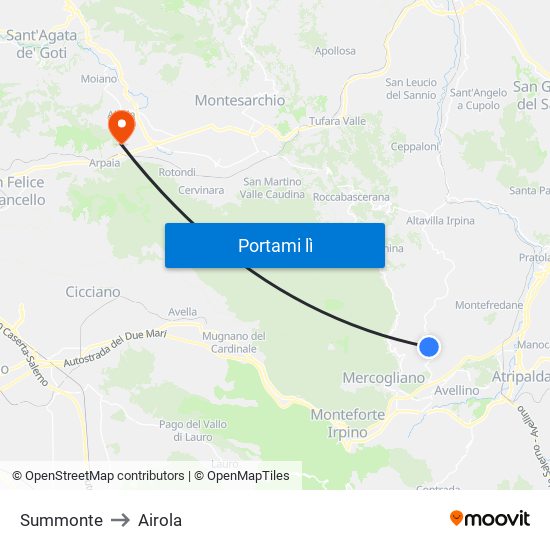 Summonte to Airola map