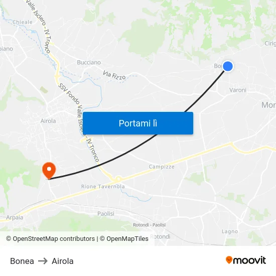 Bonea to Airola map