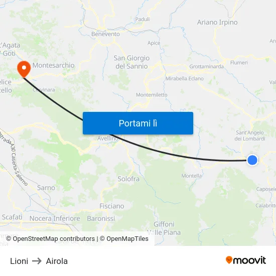 Lioni to Airola map