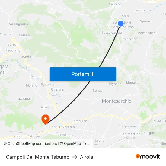 Campoli Del Monte Taburno to Airola map