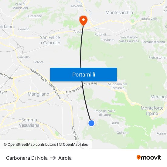 Carbonara Di Nola to Airola map