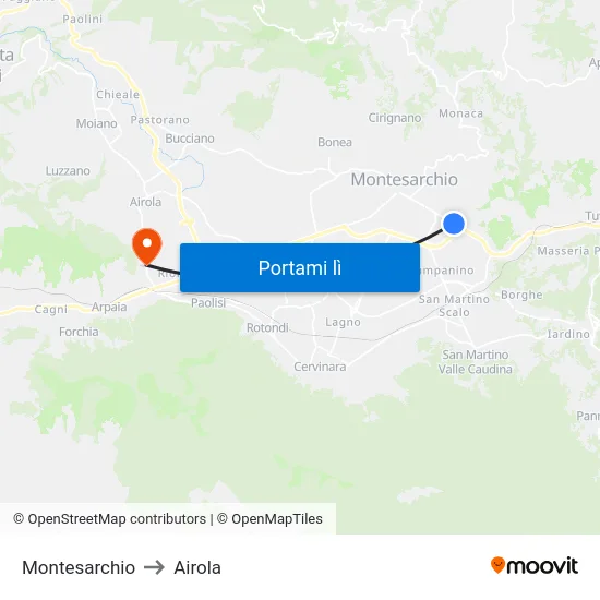 Montesarchio to Airola map