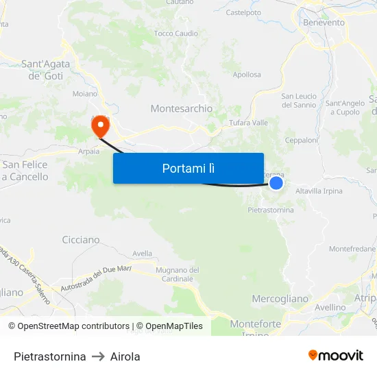 Pietrastornina to Airola map