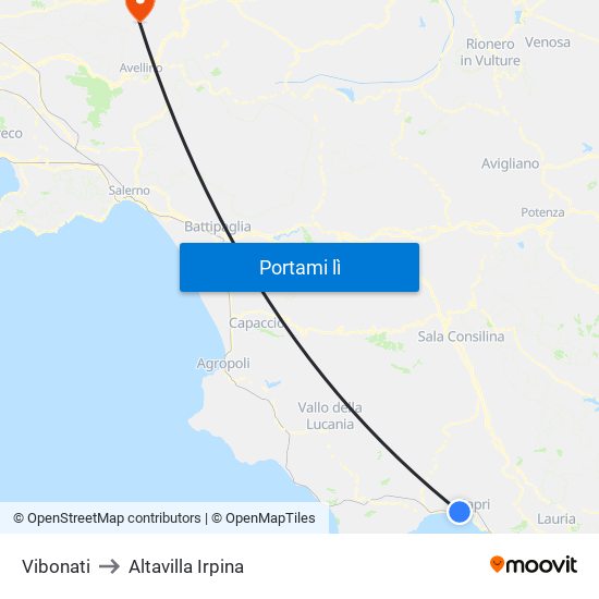 Vibonati to Altavilla Irpina map