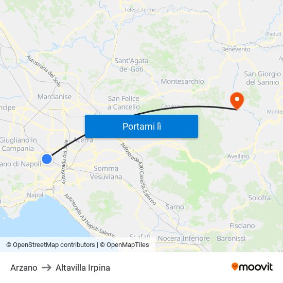 Arzano to Altavilla Irpina map