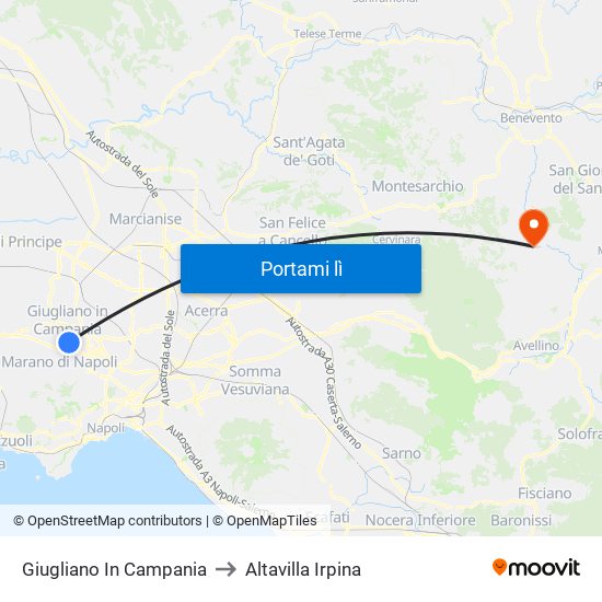 Giugliano In Campania to Altavilla Irpina map