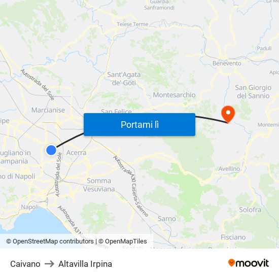 Caivano to Altavilla Irpina map