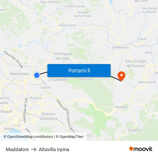 Maddaloni to Altavilla Irpina map