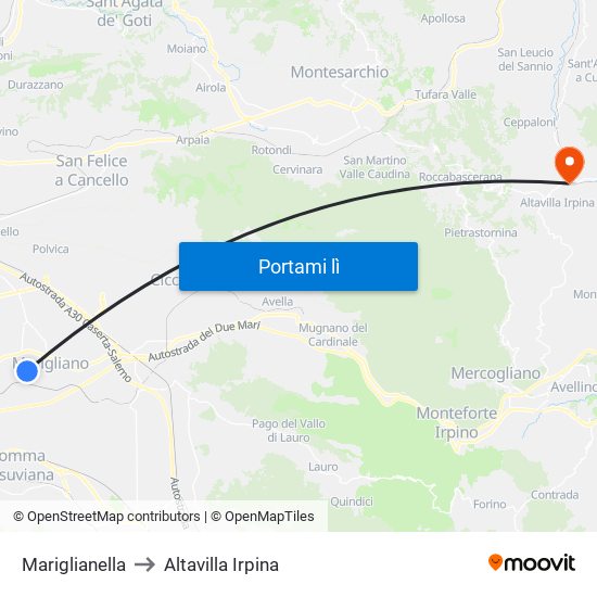 Mariglianella to Altavilla Irpina map