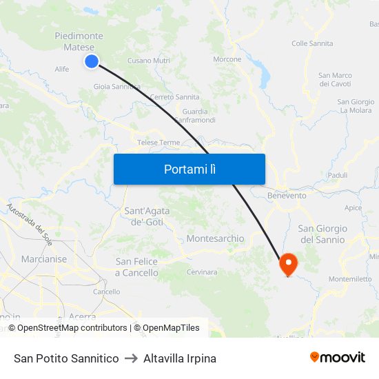 San Potito Sannitico to Altavilla Irpina map