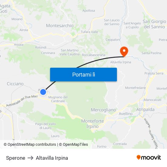 Sperone to Altavilla Irpina map