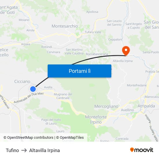Tufino to Altavilla Irpina map