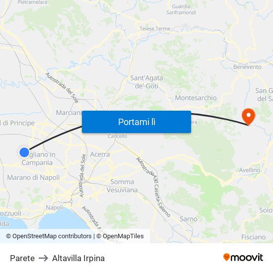Parete to Altavilla Irpina map