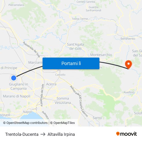 Trentola-Ducenta to Altavilla Irpina map