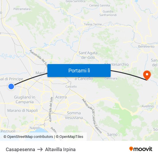 Casapesenna to Altavilla Irpina map