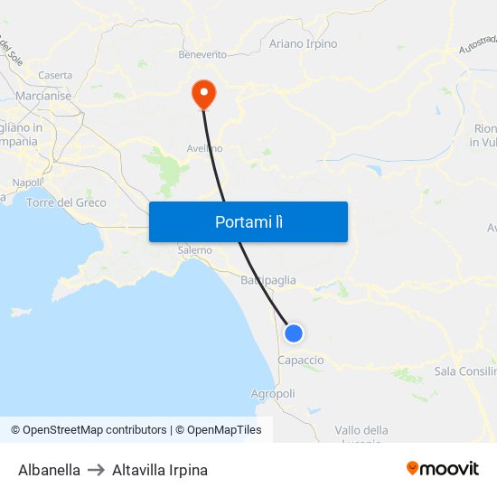 Albanella to Altavilla Irpina map