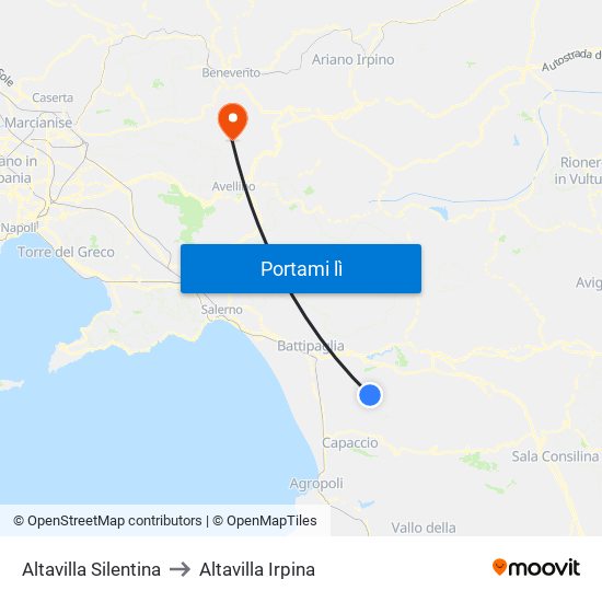 Altavilla Silentina to Altavilla Irpina map