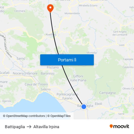 Battipaglia to Altavilla Irpina map