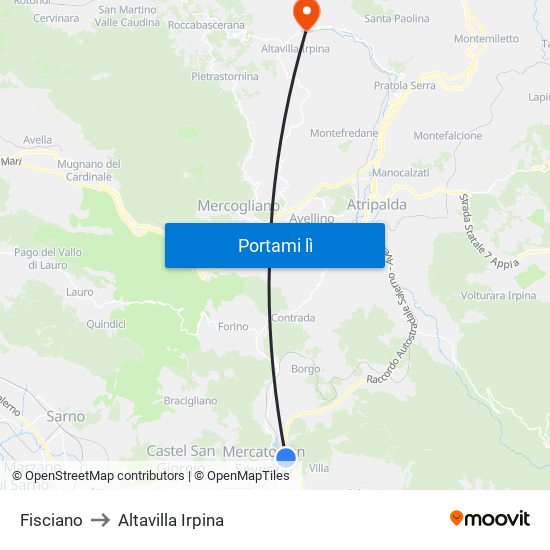 Fisciano to Altavilla Irpina map