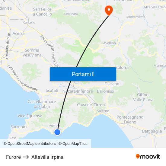 Furore to Altavilla Irpina map