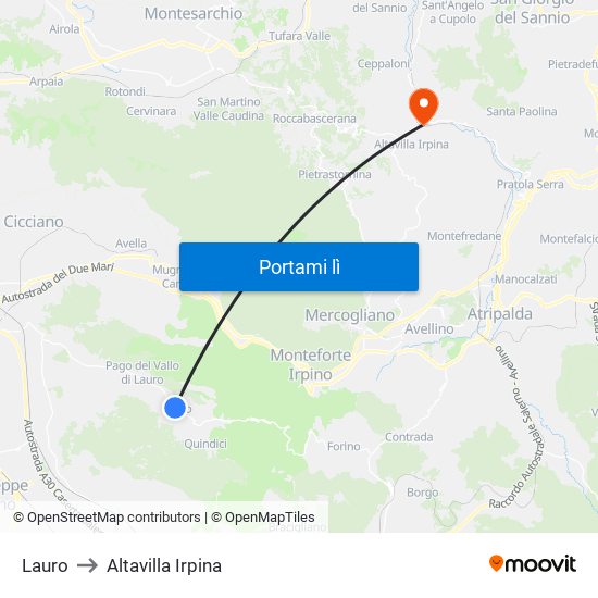 Lauro to Altavilla Irpina map