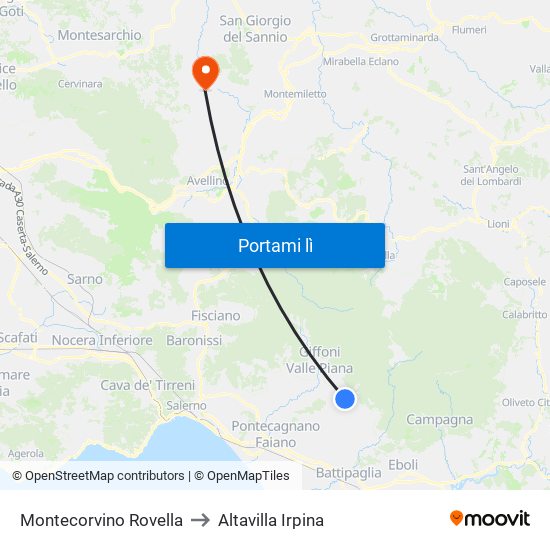 Montecorvino Rovella to Altavilla Irpina map