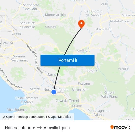 Nocera Inferiore to Altavilla Irpina map