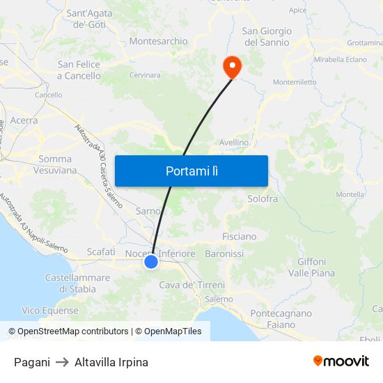 Pagani to Altavilla Irpina map