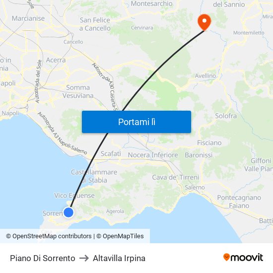 Piano Di Sorrento to Altavilla Irpina map